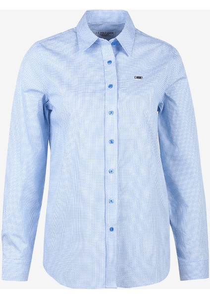 Gömlek Yaka Düz Mavi Kadın Gömlek Tolt