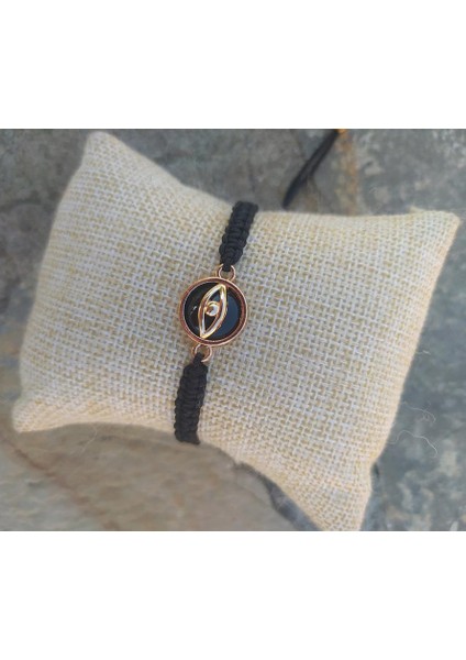 Bileklik Göz Figürlü Siyah Taşlı Rose Gold Makrome Ayarlanabilir Ip Bileklik Bijuteri Takı Bilezik modelleri
