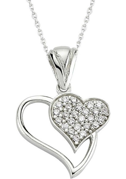 925 Ayar Gümüş Kalpli Kadın Gümüş Kolye