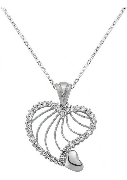 925 Ayar Gümüş Kalpli Kadın Gümüş Kolye