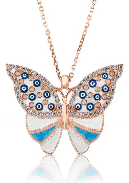 925 Ayar Gümüş Nazarlı Kelebek Kadın Gümüş Kolye