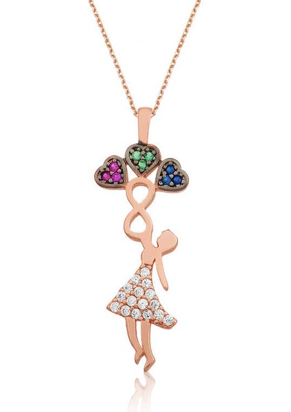 925 Ayar Gümüş Üç Kalp Tutan Kız Gümüş Kolye