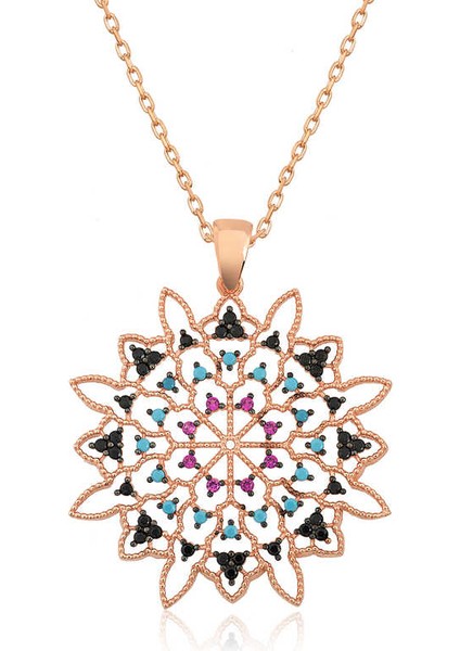 925 Ayar Gümüş Geometrik Desenli Madalyon Kadın Gümüş Kolye