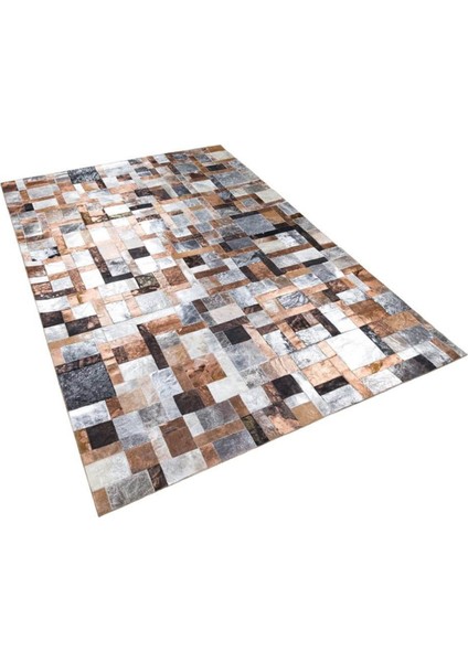 Çok Renkli Gümüş Varaklı Dana Derisi Patchwork Halı 200 x 300 cm