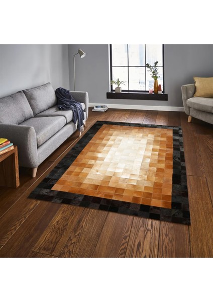 Kiremit Rengi Dana Derisi Patchwork Halı 80 x 150 cm