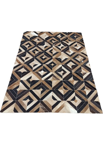 Parke Desenli Kahverengi & Siyah Dana Derisi Patchwork Halı 160 x 230 cm