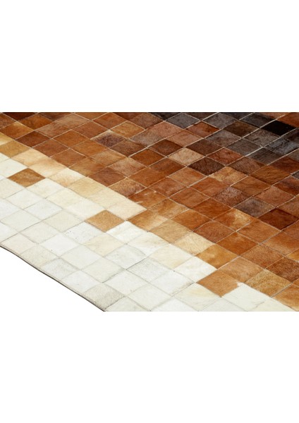 Karamel Rengi Çok Renkli Doğal Dana Derisi Patchwork Halı 140 x 200 cm