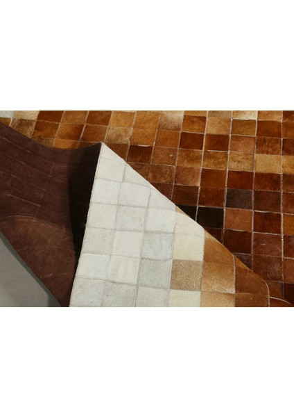 Karamel Rengi Çok Renkli Doğal Dana Derisi Patchwork Halı 140 x 200 cm