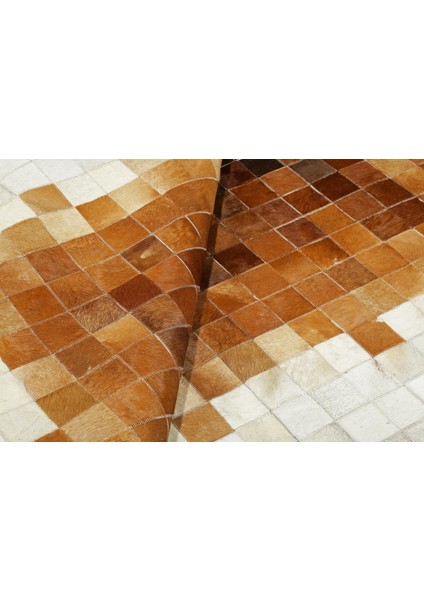 Karamel Rengi Çok Renkli Doğal Dana Derisi Patchwork Halı 140 x 200 cm