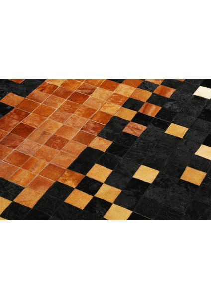 Karamel Rengi Doğal Dana Derisi Patchwork Halı 120 x 180 cm