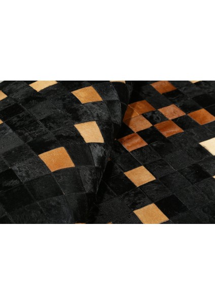 Karamel Rengi Doğal Dana Derisi Patchwork Halı 120 x 180 cm