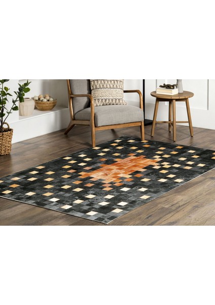 Karamel Rengi Doğal Dana Derisi Patchwork Halı 120 x 180 cm