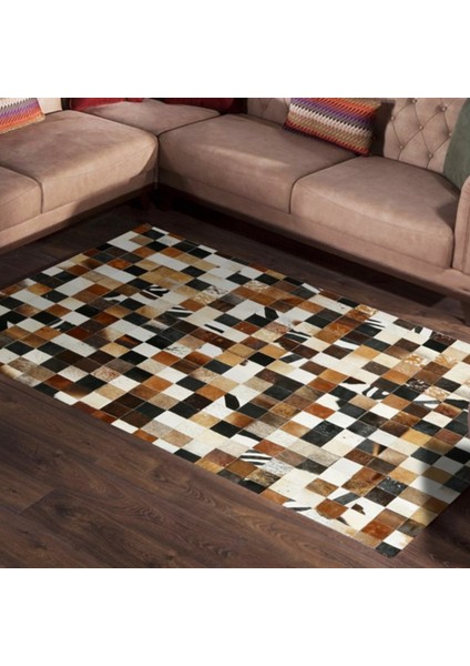 Kahverengi Dana Derisi Patchwork Halı 120 x 180 cm