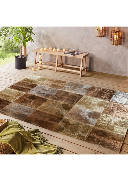 Kahverengi Krem Bronz Dana Derisi Halı 80 x 150 cm