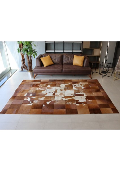 Kahverengi Doğal Dana Derisi Patchwork Halı 200 x 300 cm fiyatları