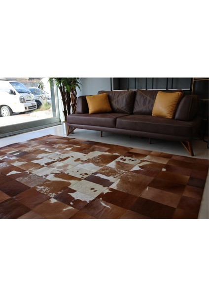 Kahverengi Doğal Dana Derisi Patchwork Halı 200 x 300 cm modelleri