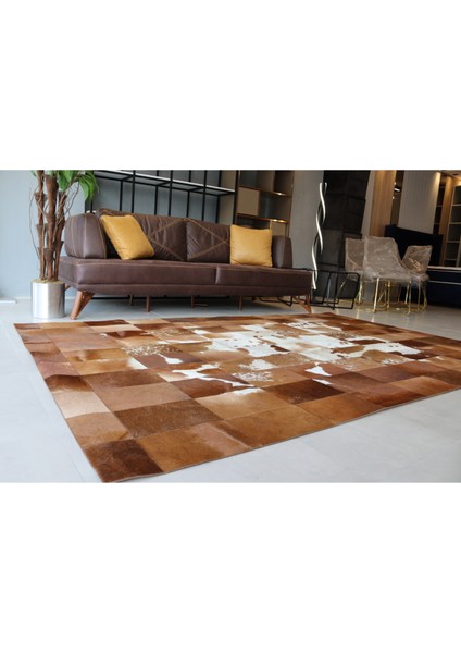 Kahverengi Doğal Dana Derisi Patchwork Halı 200 x 300 cm fırsatları