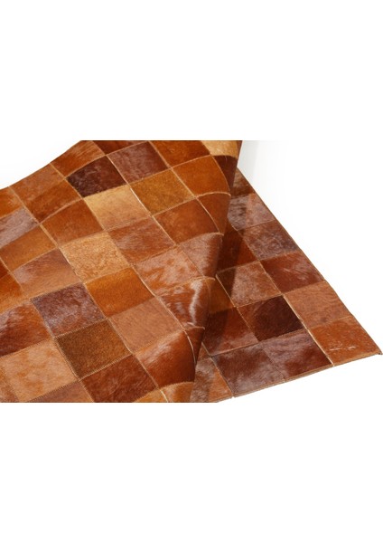 Kahverengi Doğal Dana Derisi Patchwork Halı 80 x 150 cm