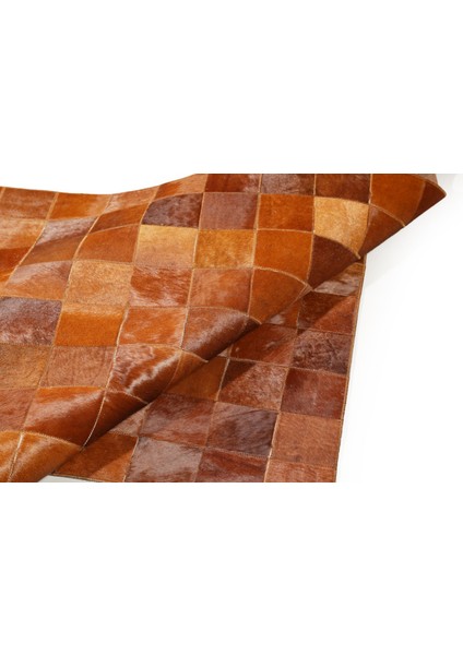 Kahverengi Doğal Dana Derisi Patchwork Halı 80 x 150 cm