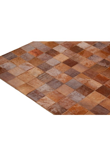 Kahverengi Doğal Dana Derisi Patchwork Halı 140 x 200 cm