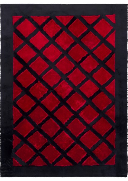 Siyah ve Kırmızı Peluş Halı 140 x 200 cm