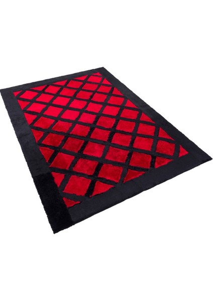 Siyah ve Kırmızı Peluş Halı 140 x 200 cm