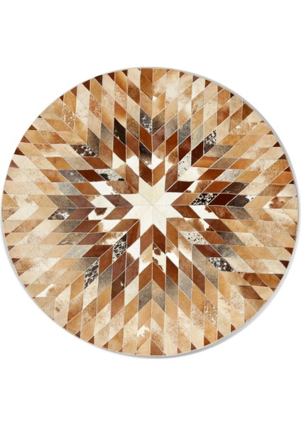 Doğal Dana Derisi Egzotik Patchwork Yuvarlak Halı 150 x 150 cm