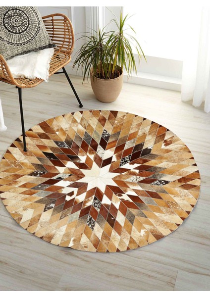 Doğal Dana Derisi Egzotik Patchwork Yuvarlak Halı 150 x 150 cm