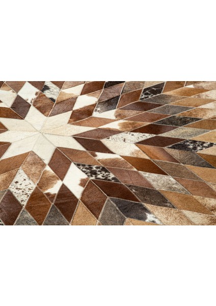 Doğal Dana Derisi Egzotik Patchwork Yuvarlak Halı 150 x 150 cm