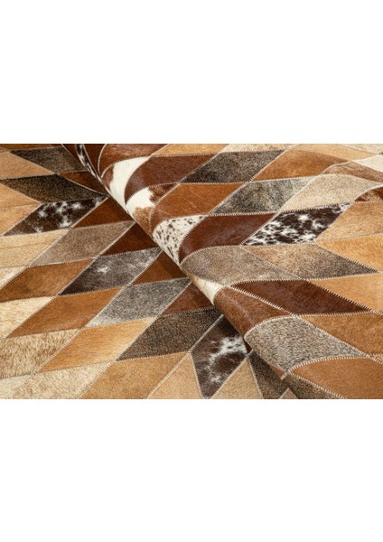 Doğal Dana Derisi Egzotik Patchwork Yuvarlak Halı 150 x 150 cm