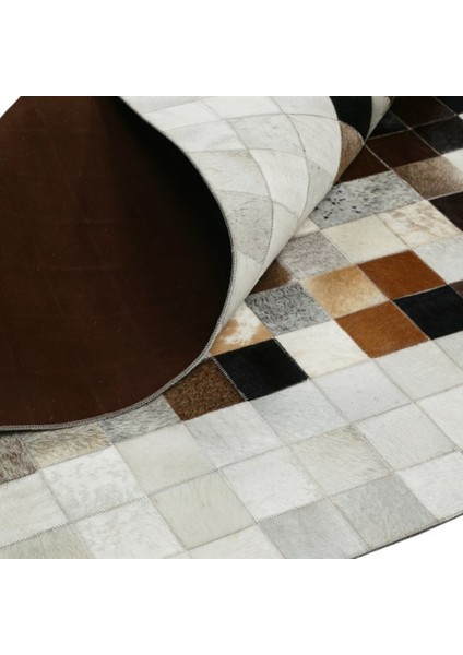 Krem Dana Derisi Patchwork Halı 80 x 150 cm