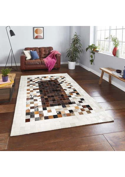 Krem Dana Derisi Patchwork Halı 80 x 150 cm