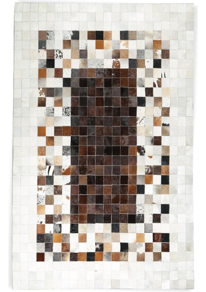 Krem ve Kahverengi Patchwork Doğal Dana Derisi 120 x 180 cm