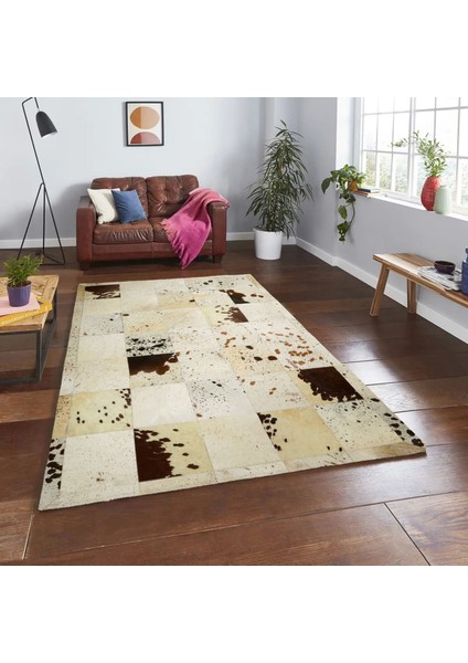 Krem Rengi Doğal Dana Derisi Patchwork Halı 160 x 230 cm fiyatları