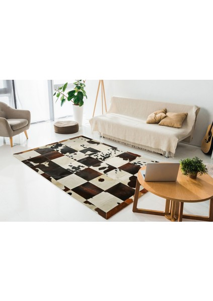 Krem Patchwork Doğal Dana Derisi 80 x 150 cm