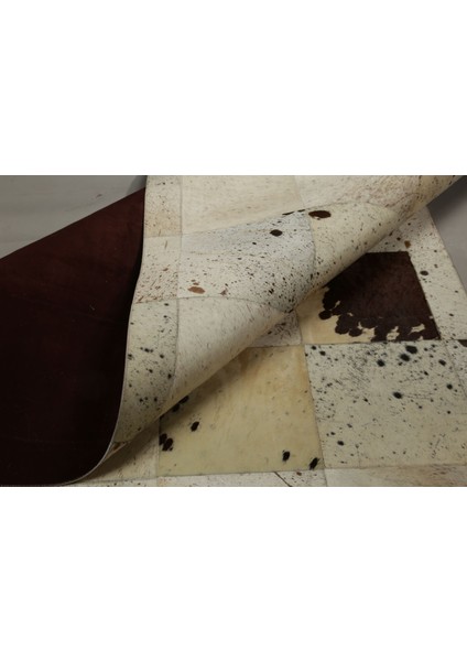 Krem Rengi Doğal Dana Derisi Patchwork Halı 80 x 150 cm