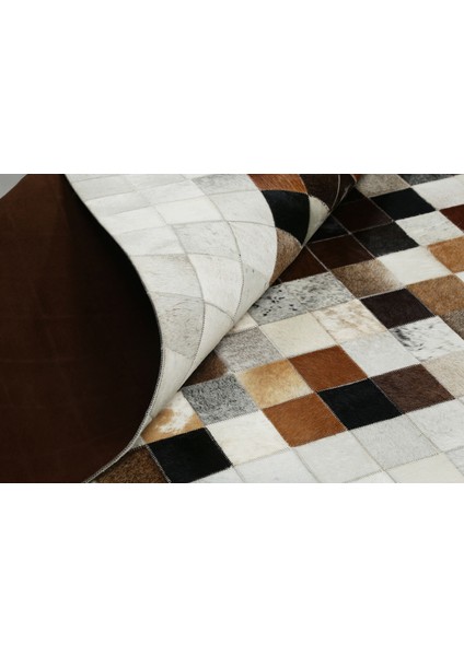 Krem ve Kahverengi Patchwork Doğal Dana Derisi 120 x 180 cm indirimleri