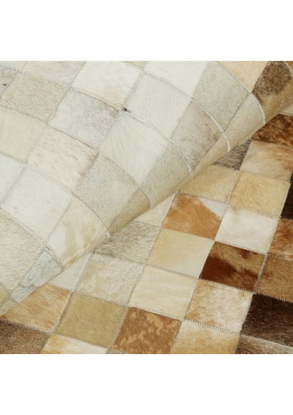 Krem & Kahverengi Dana Derisi Patchwork Halı 120 x 180 cm