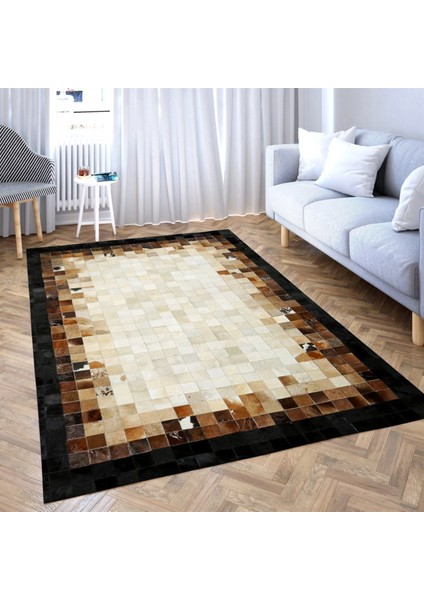 Krem & Kahverengi Dana Derisi Patchwork Halı 120 x 180 cm