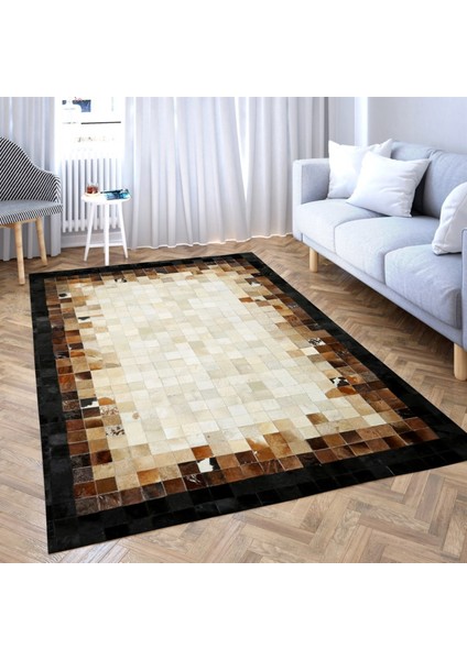 Krem & Kahverengi Dana Derisi Patchwork Halı 80 x 150 cm