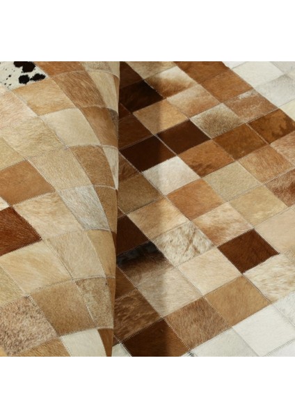 Krem & Kahverengi Dana Derisi Patchwork Halı 200 x 300 cm