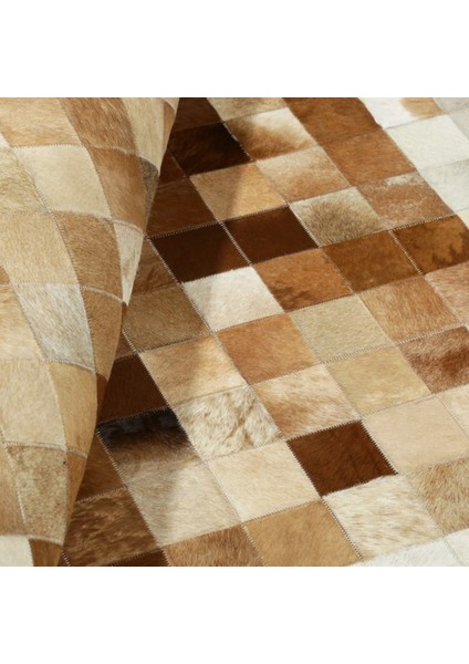 Krem & Kahverengi Dana Derisi Patchwork Halı 200 x 300 cm