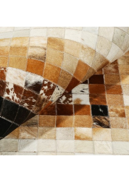 Krem & Kahverengi Dana Derisi Patchwork Halı 160 x 230 cm