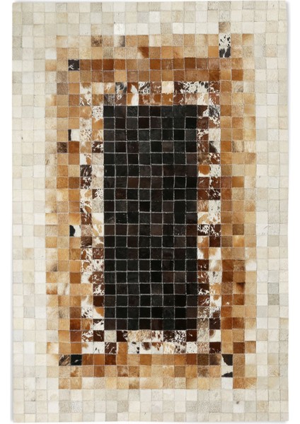 Krem & Karamel Rengi Doğal Dana Derisi Patchwork Halı 160 x 230 cm