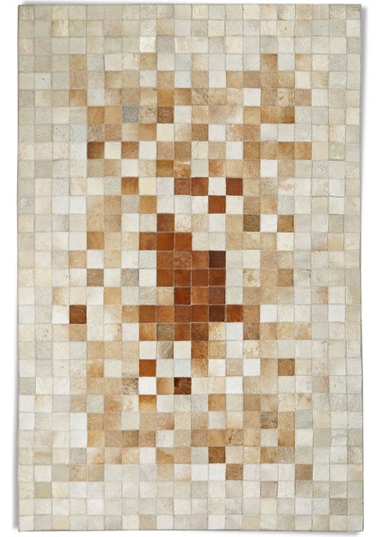 Krem & Kahverengi Doğal Dana Derisi Patchwork Halı 80 x 150 cm