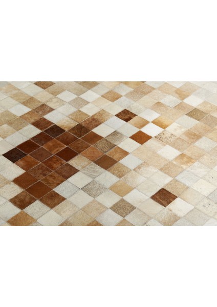 Krem & Kahverengi Doğal Dana Derisi Patchwork Halı 80 x 150 cm