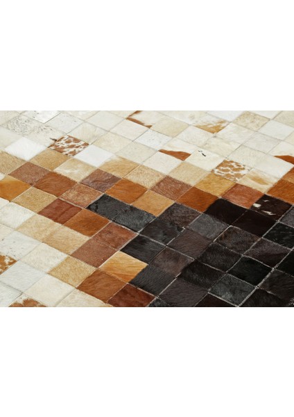 Krem & Siyah Dana Derisi Patchwork Halı 170 x 240 cm