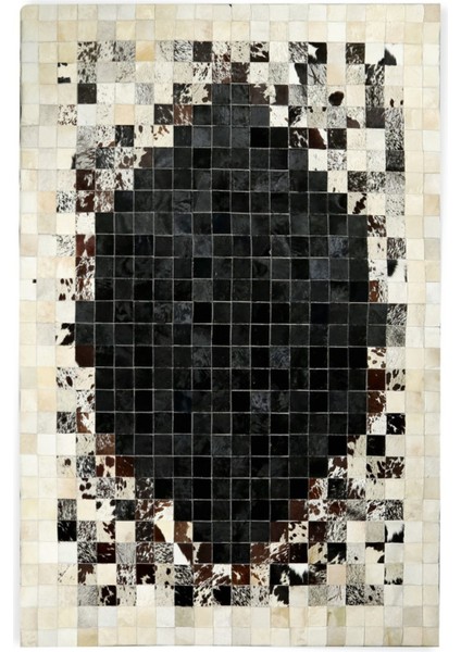Krem & Siyah Dana Derisi Patchwork Halı 200 x 300 cm