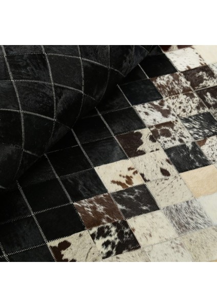 Krem & Siyah Dana Derisi Patchwork Halı 200 x 300 cm