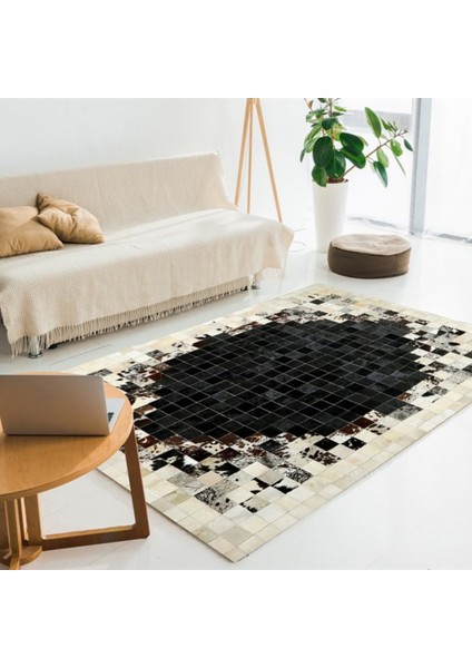 Krem & Siyah Dana Derisi Patchwork Halı 200 x 300 cm